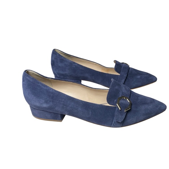 Cole Haan Blue Suede Loafers 9.5B Gold Buckle Quiet Luxury Chic‎ - Picture 5 of 12
